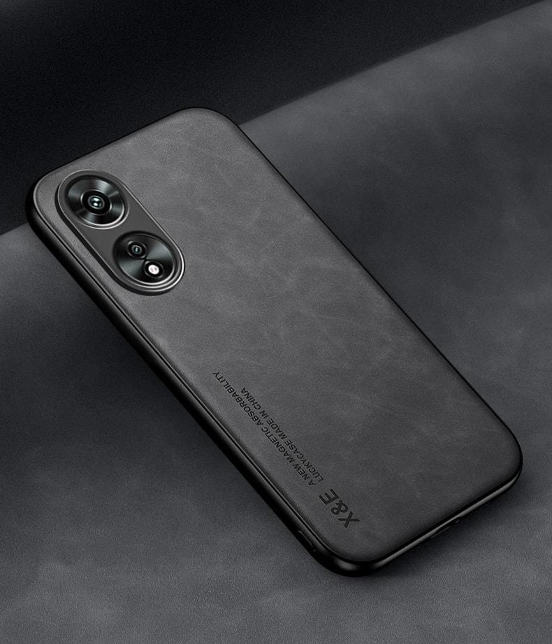 Кожаный чехол XnE OPPO A17 с металлической вставкой Black (34259-2B)