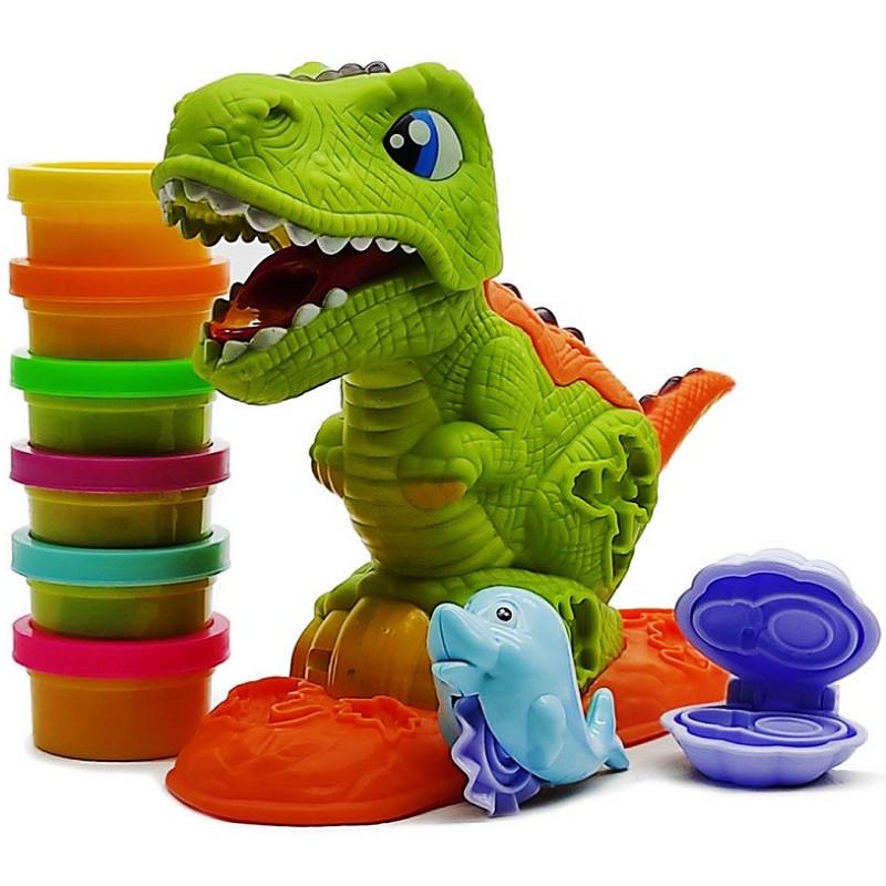 Детский набор для лепки Play Toy Динозавр из пластилина 6 баночек с тестом Зеленый (28443740)