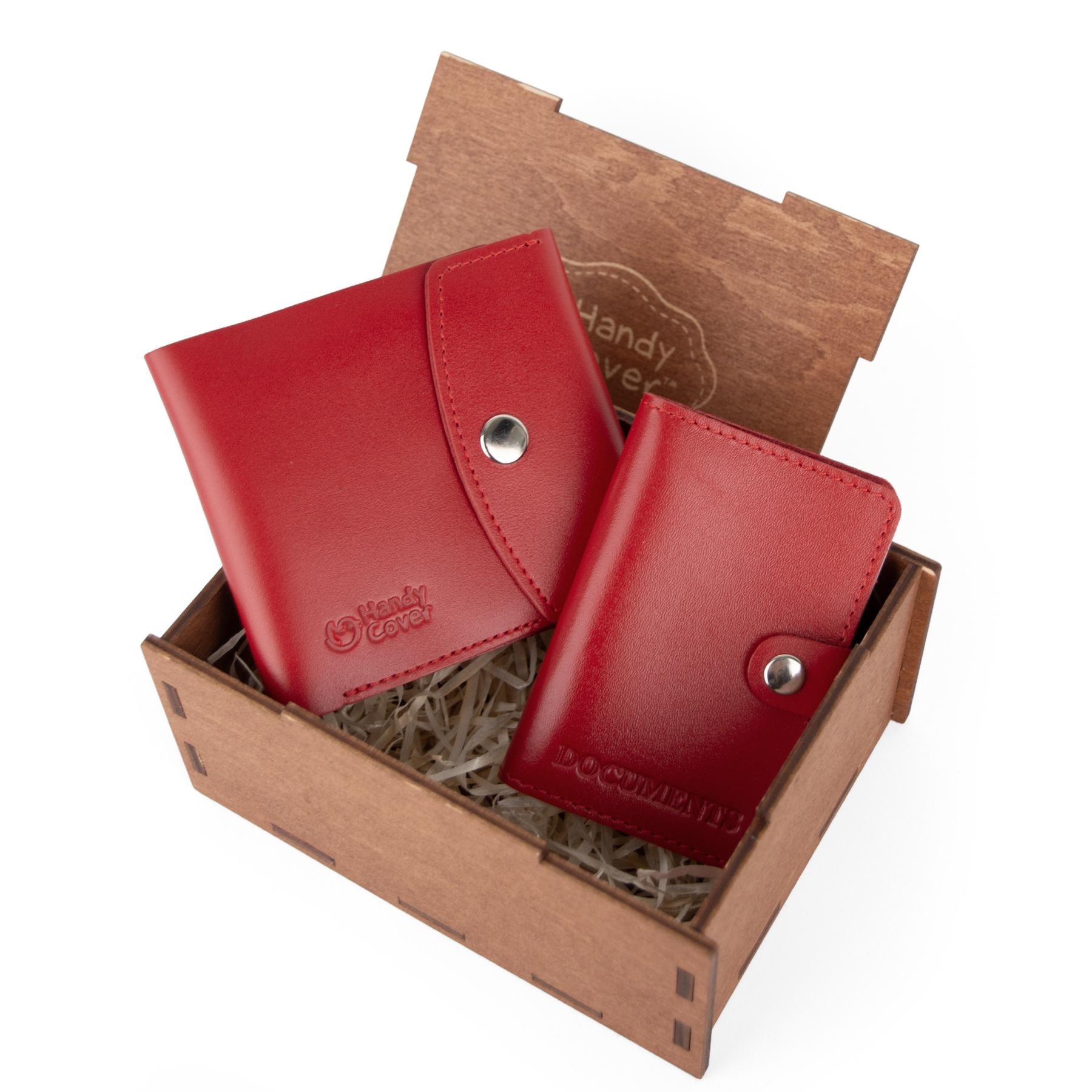 Подарочный набор женский №109 кошелек и обложка на документы в коробке Красный (2904470216)