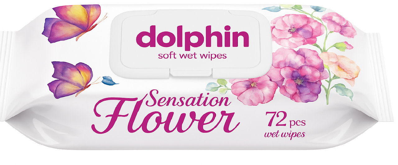 Влажные салфетки с клапаном Dolphin Sensation Flower 72 шт. Влажные салфетки с клапаном Dolphin Sensation Flower 72 шт.