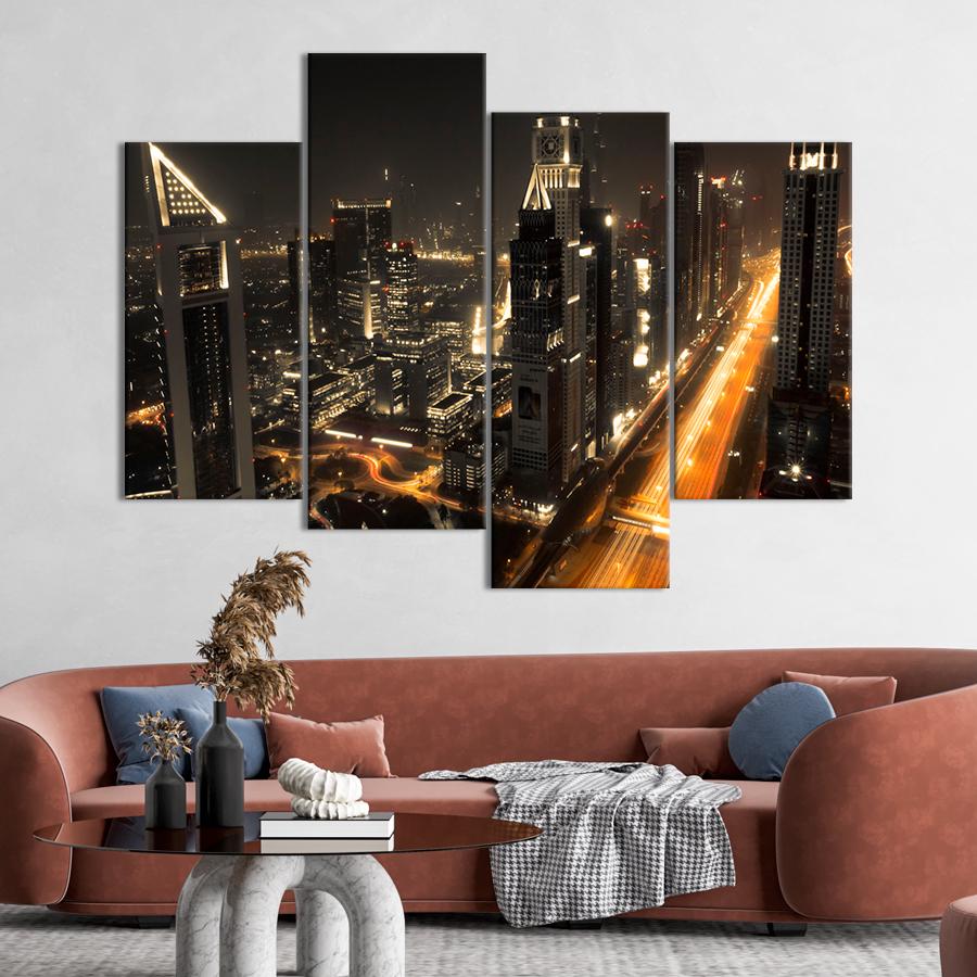 Картина город Сияющий ночной Дубай 149x106 см (A669-4)