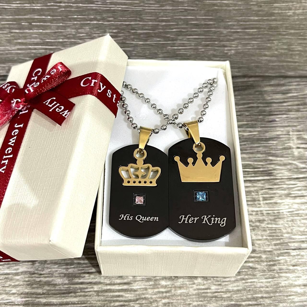 Кулоны на цепочках парные Король и Королева ювелирная сталь Золотой/Черный (1919262262)