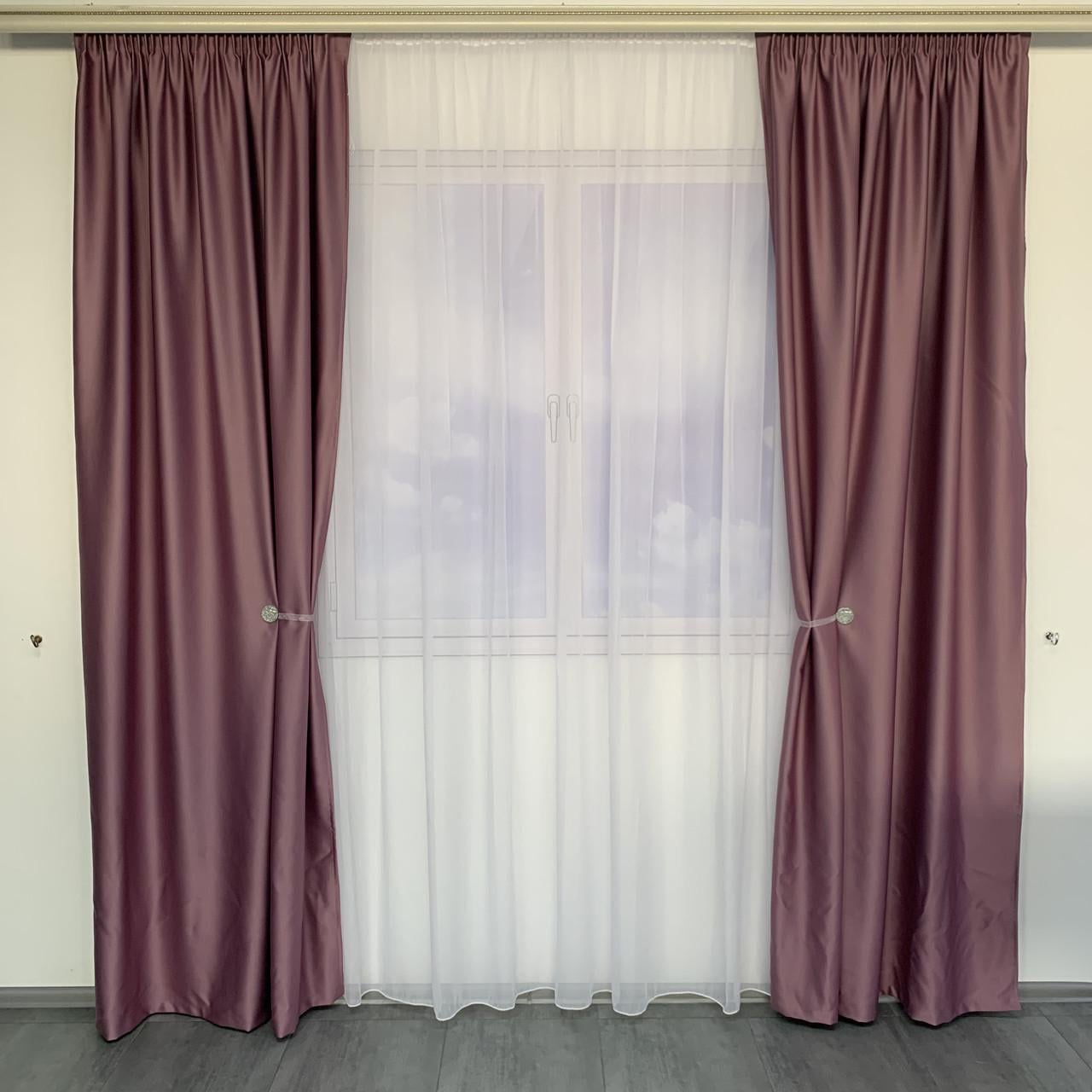 Шторы готовые из атласа с тюлем Розовый (SHTN-VR-18)