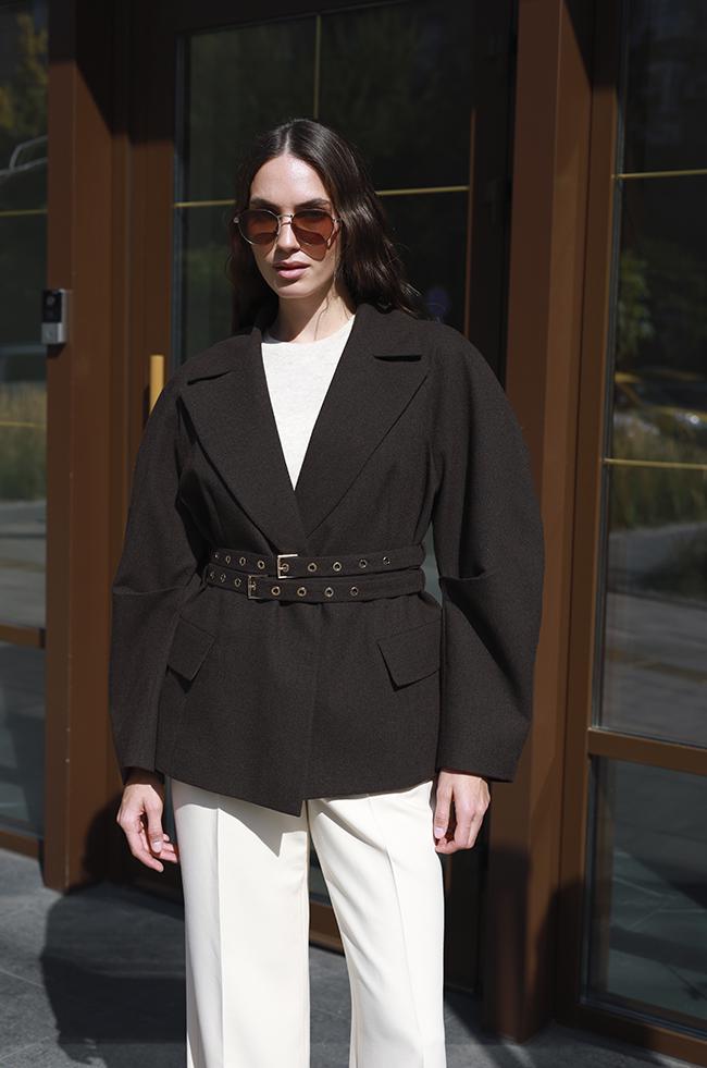 Тренч Lipar вовняний з широкими рукавами р. 48 Шоколадний (0568)