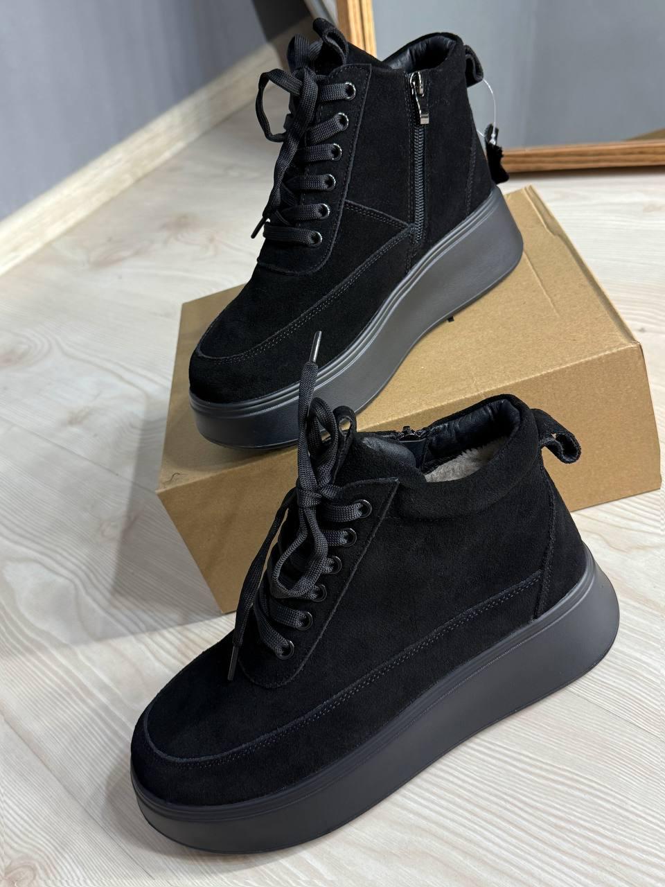 Ботинки женские Hengji 280-6 зимние на меху замшевые р. 41 Черный (5243)