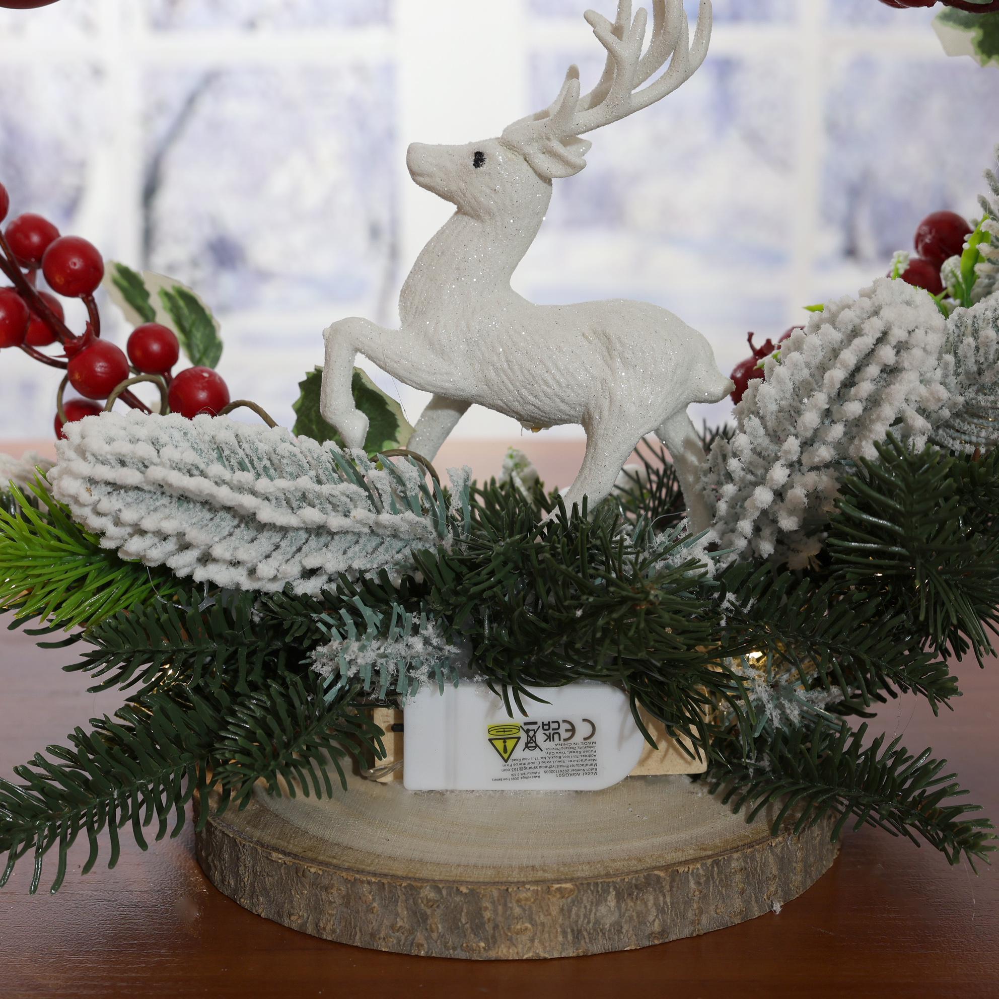 Венок GALA DECOR из заснеженных веток/ягод и оленя с лед подсветкой 30 см - фото 5 Венок GALA DECOR из заснеженных веток/ягод и оленя с лед подсветкой 30 см - фото 5