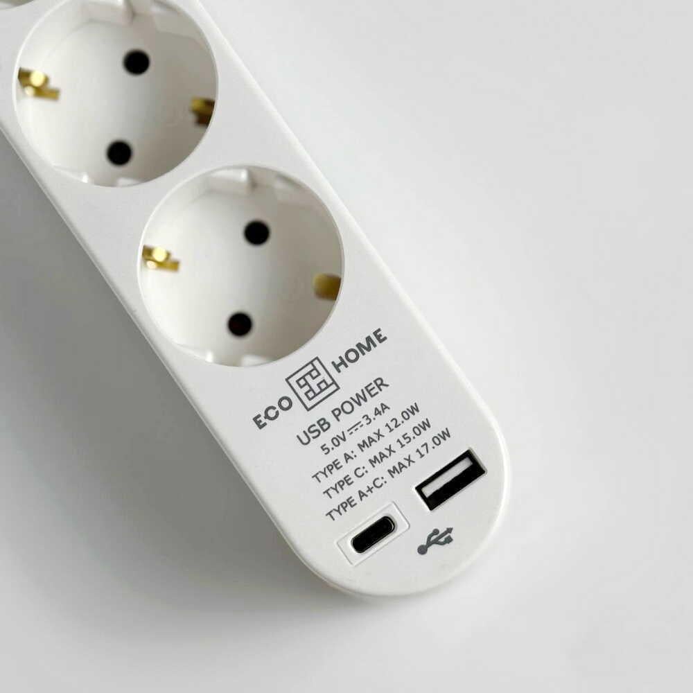 Подовжувач шестимісний АСКО-УКРЕМ Ornat побутовий з коробкою USB Type-C 3 м Білий (ECO019001011) - фото 5