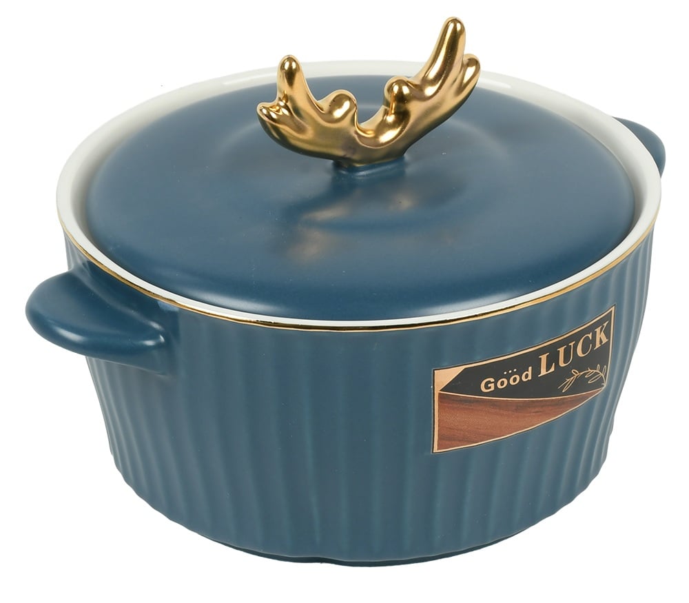 Форма для запікання та подачі керамічна з кришкою 15х15х10 см Blue (31930)