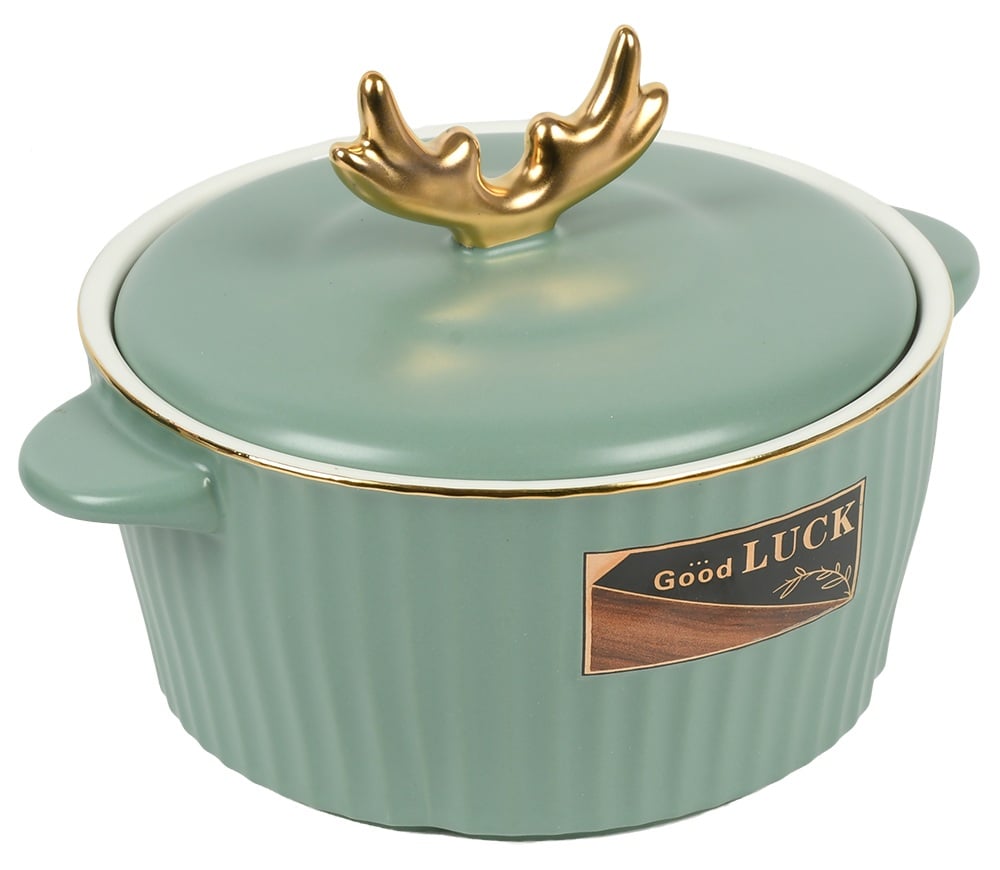Форма для запікання та подачі керамічна з кришкою 15х15х10 см Green (31931)
