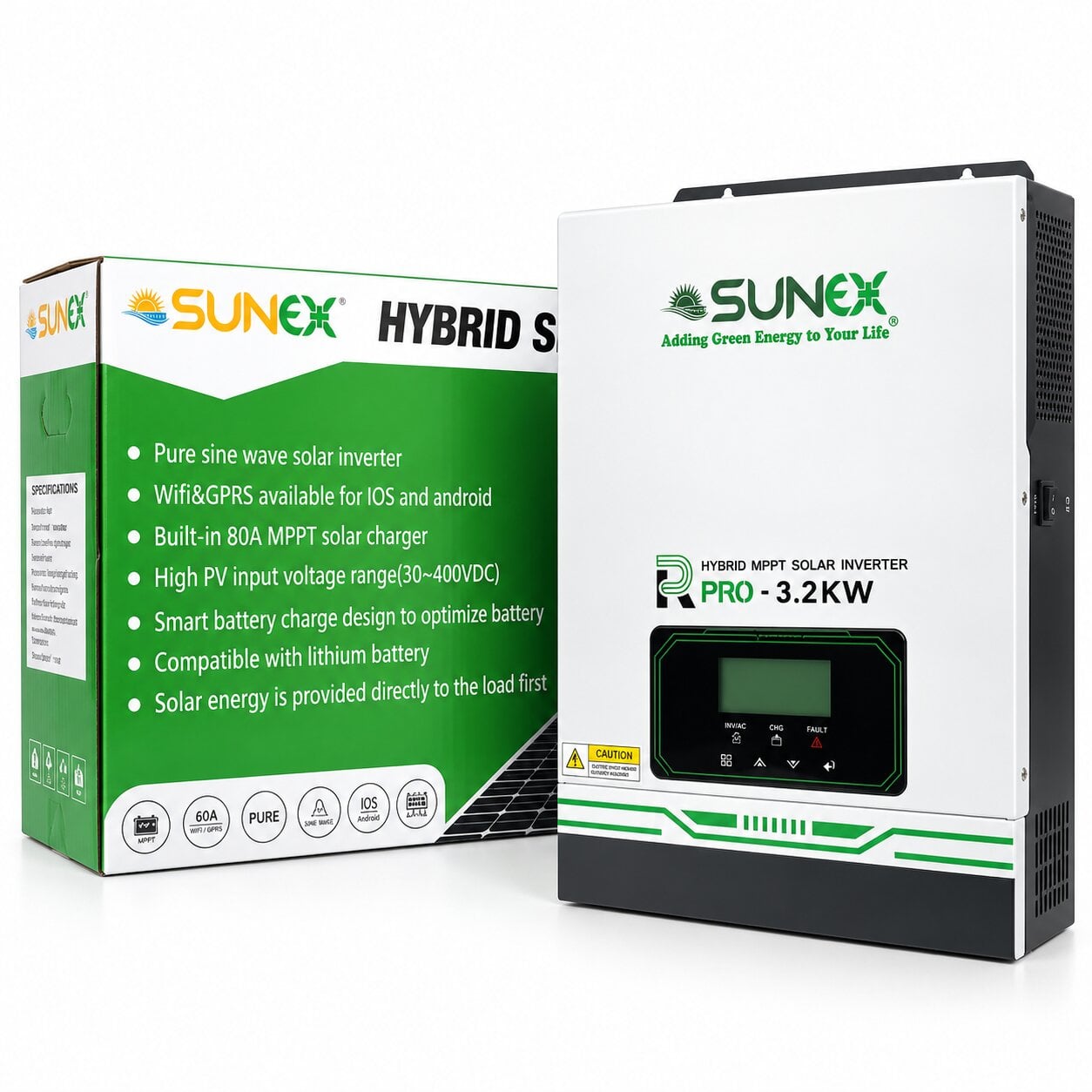 Инвертор гибридный Sunex SUX-PRO 3.2K 24V 3200 Вт MPPT 80 А с чистой синусоидой (SunexSUX-PRO32K24V)