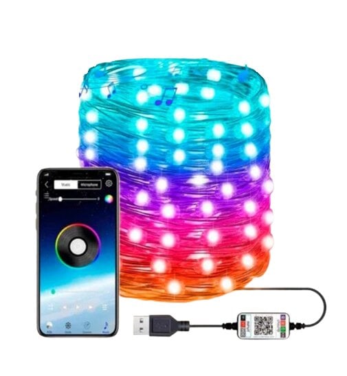 Гирлянда Smart роса 10 м 100LED USB BlueTooth управление смартфоном RGB (FFJ00203)