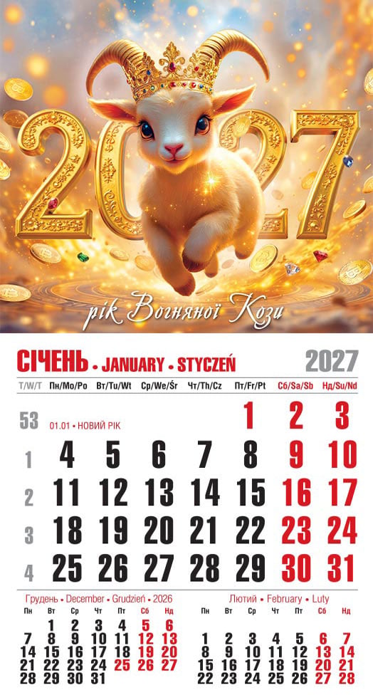 Календар на 2027 р. Магніт Козеня в золоті