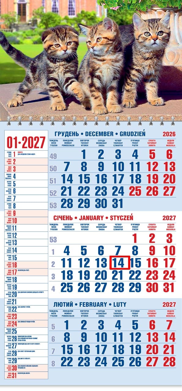 Календар на 2027 р. Офісний 1 Котяча тріада