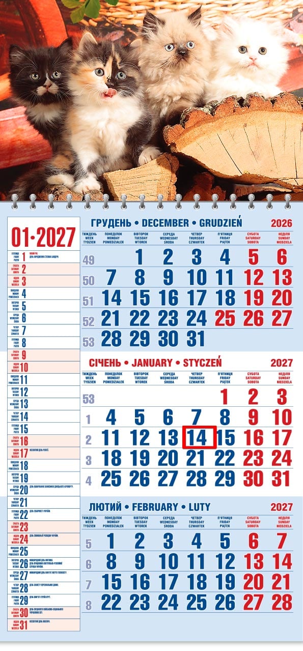 Календар на 2027 р. Офісний 1 Муркотіння чотирьох