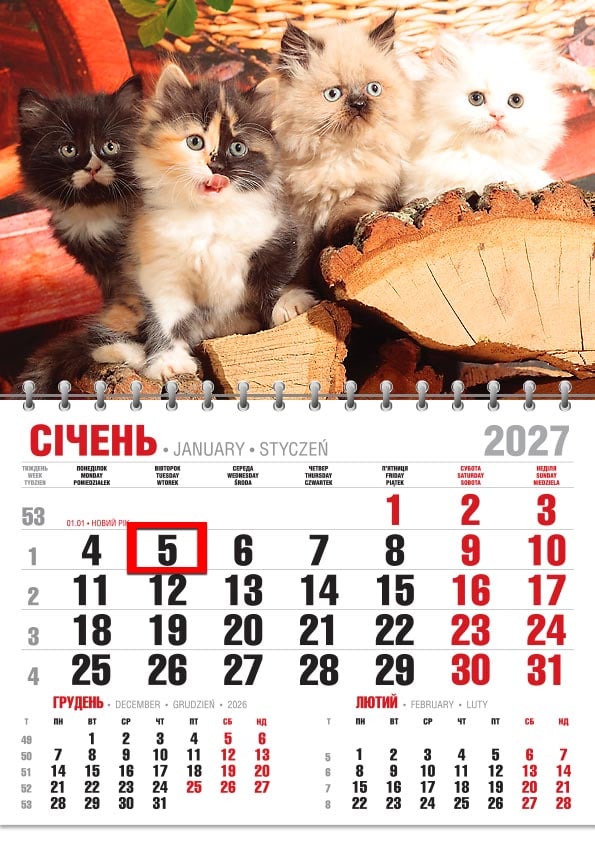 Календар на 2027 р. Офісний економ Муркотіння чотирьох