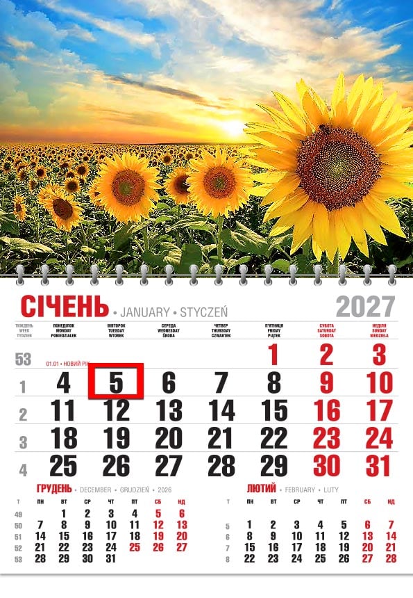 Календар на 2027 р. Офісний економ Соняхи