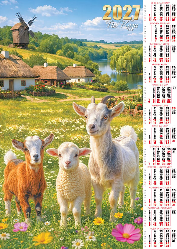 Календар-плакат А2 на 2027 р. Рік Кози