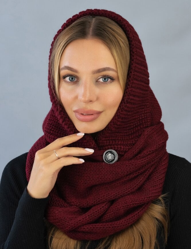 Капор жіночий в'язаний теплий Braxton Дайна Бордовий (1042W)