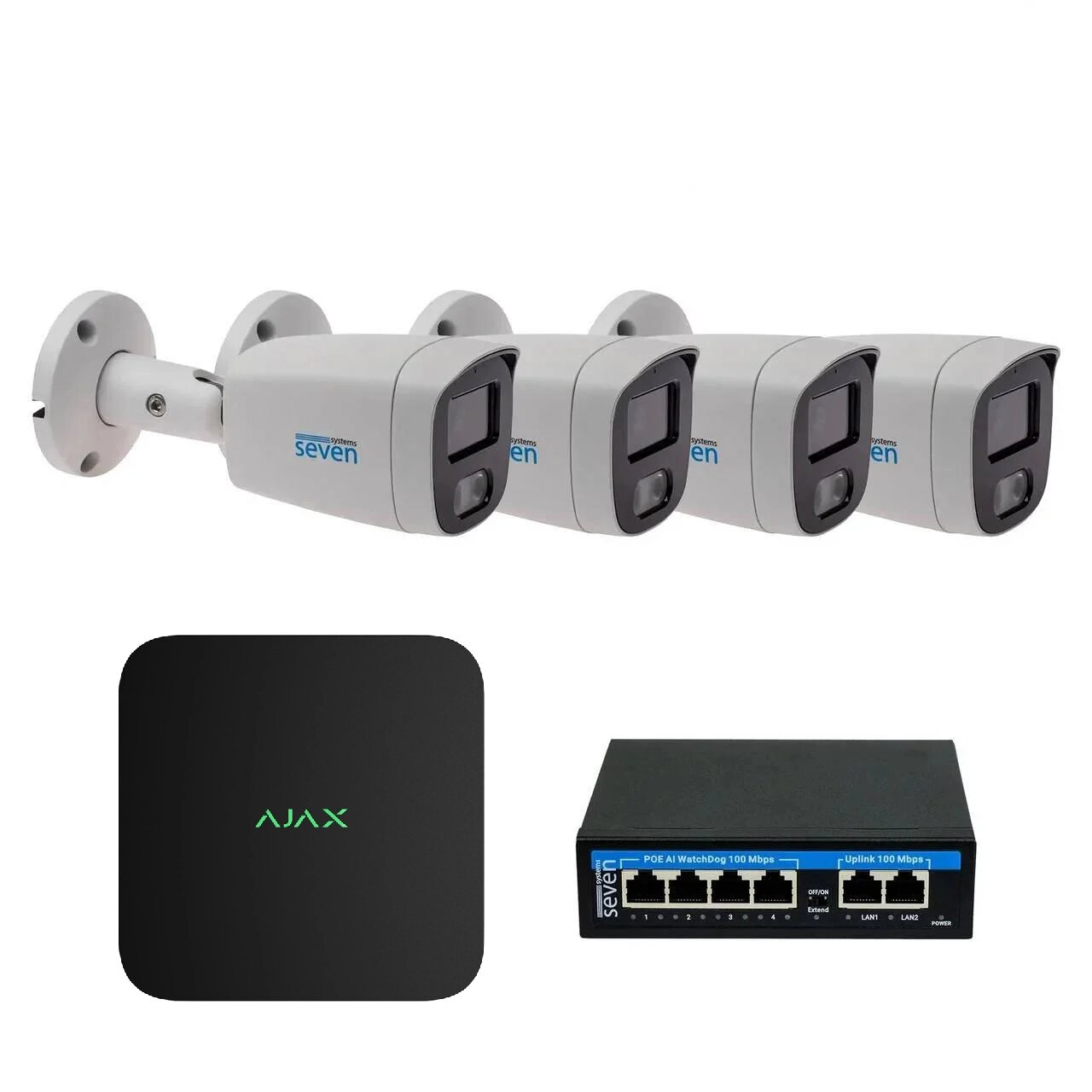 Комплект IP-видеонаблюдения AJAX на 4 цилиндрические 5 Мп IP-камеры AX-IP3624OW-5MP
