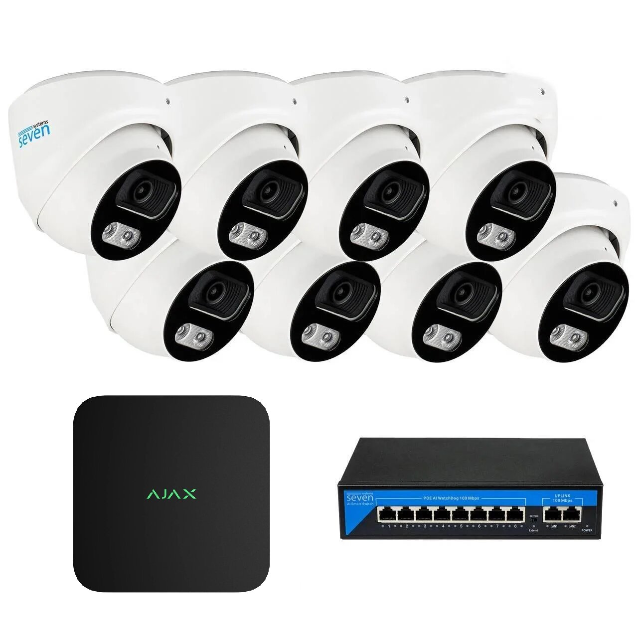 Комплект IP-видеонаблюдения AJAX на 8 купольных 2 Мп IP-камер AX-IP3618OW-2MP