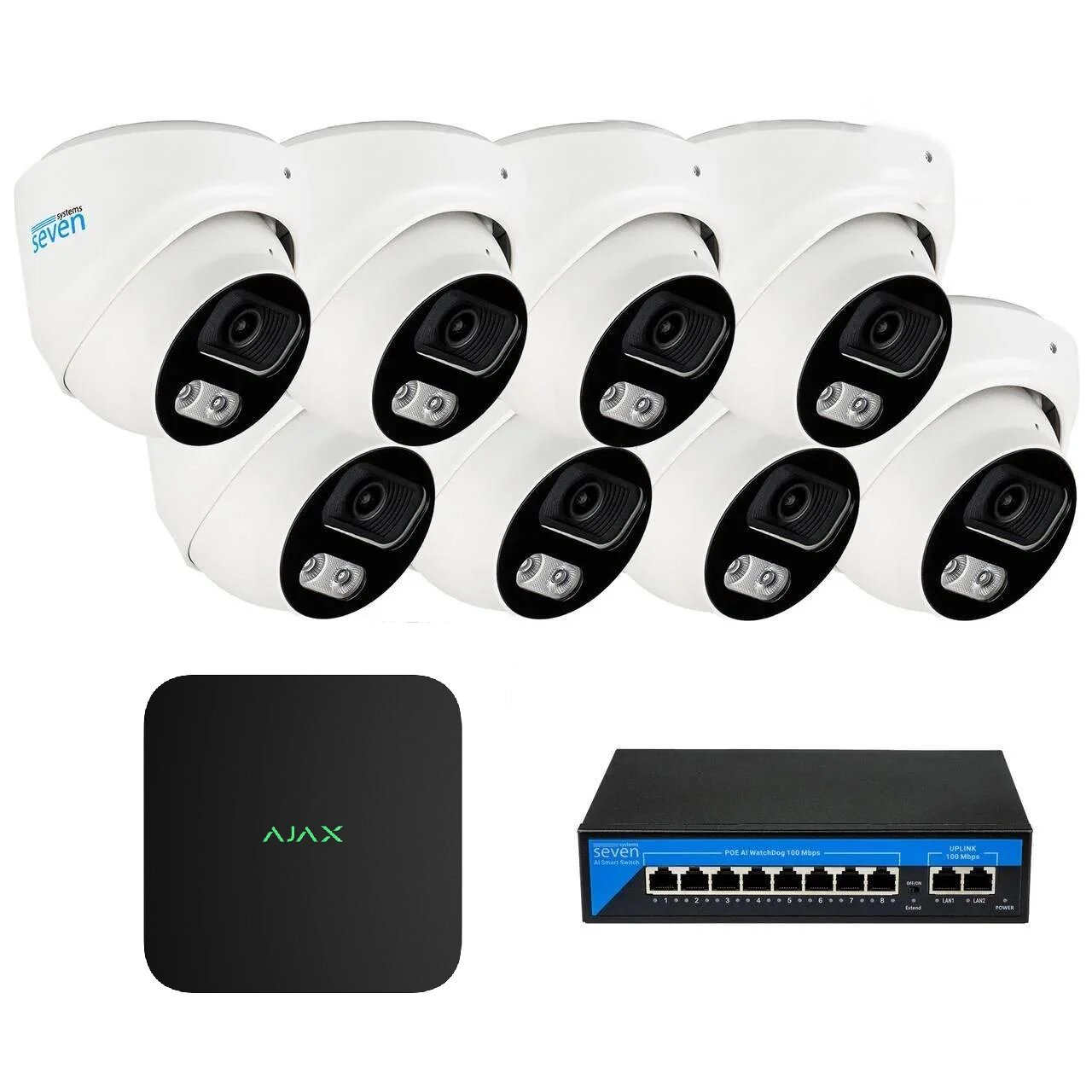 Комплект IP-видеонаблюдения AJAX на 8 купольных 5 Мп IP-камер AX-IP3618OW-5MP