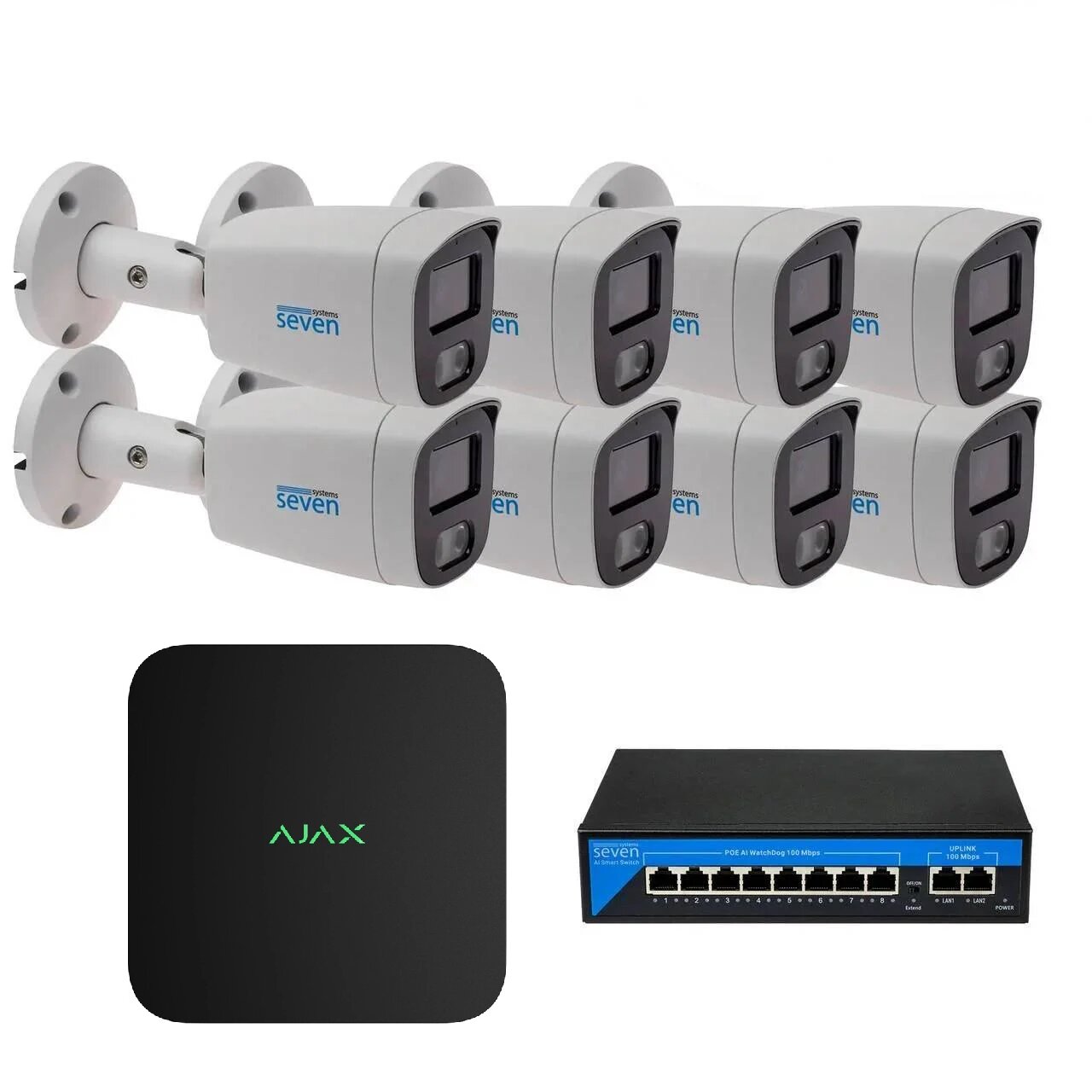 Комплект IP-видеонаблюдения AJAX на 8 цилиндрических 2 Мп IP-камер AX-IP3628OW-2MP