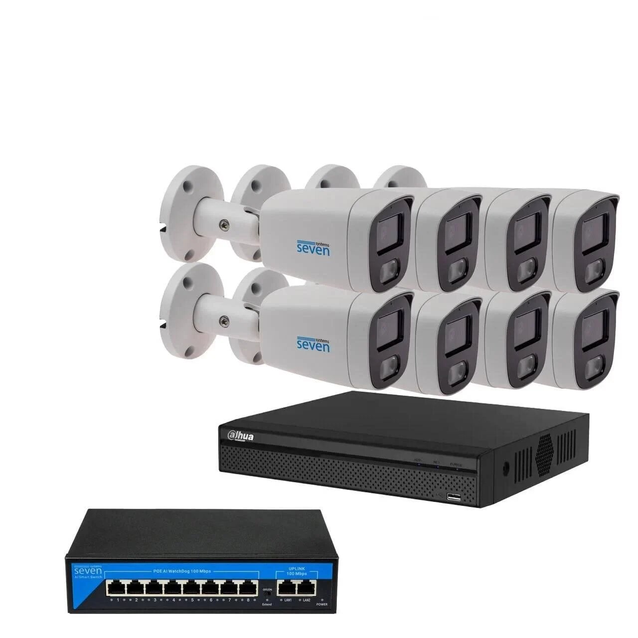 Комплект IP-видеонаблюдения Dahua на 8 цилиндрических 5 Мп IP-камер DH-IP1128OW-5MP