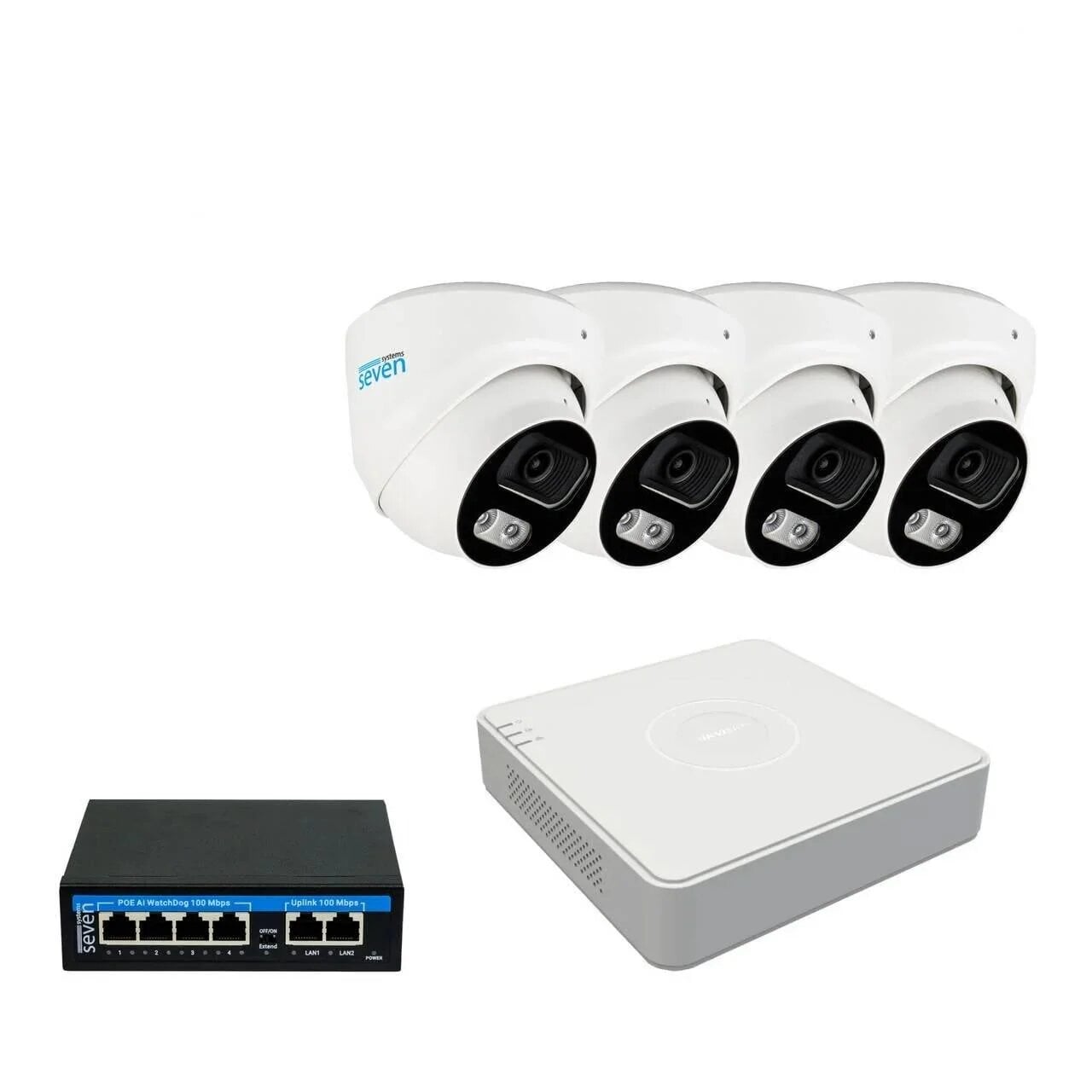 Комплект IP-видеонаблюдения Hikvision на 4 купольные 2 Мп IP-камеры HK-IP7114OW-2MP