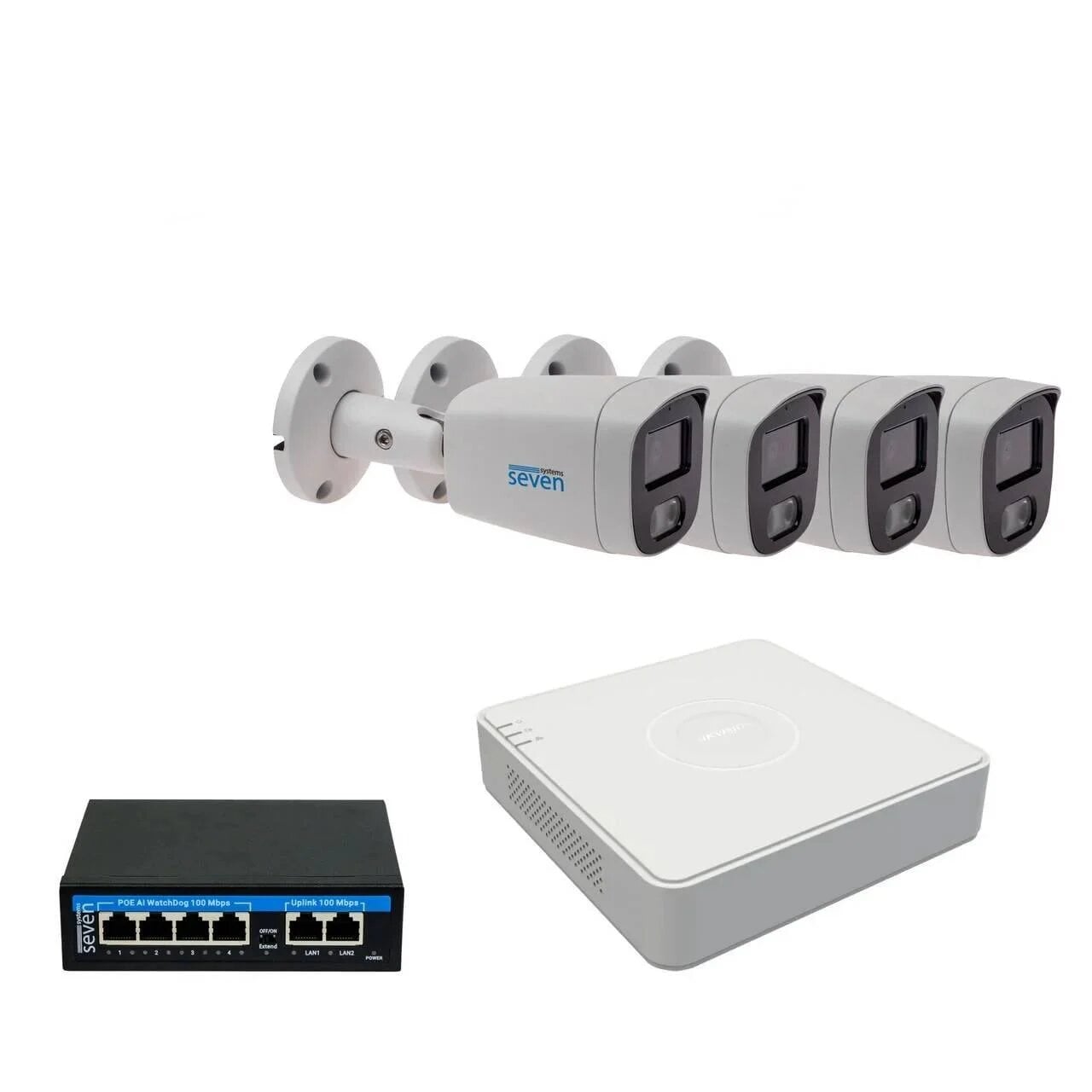 Комплект IP-видеонаблюдения Hikvision на 4 цилиндрических 5 Мп IP-камеры HK-IP7124OW-5MP