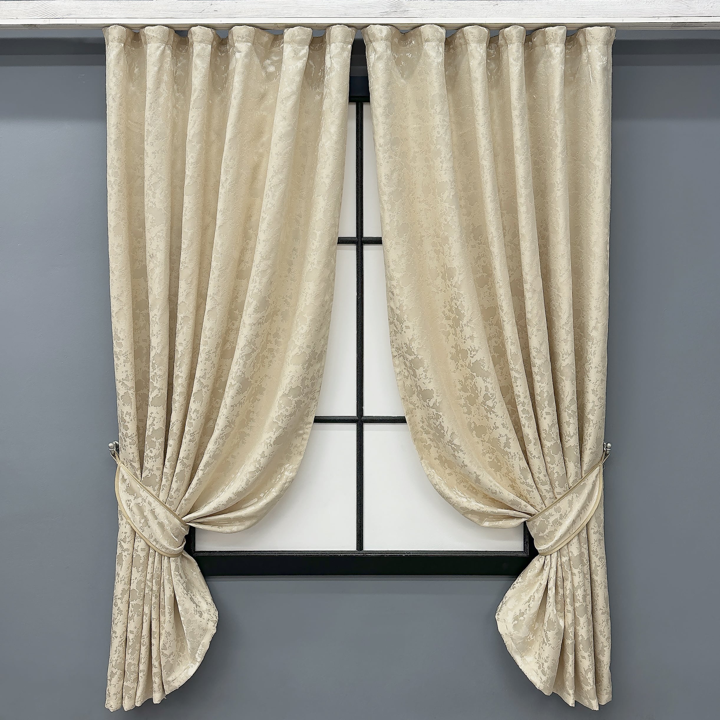 Комплект коротких штор VR-Textil Льон мармур Pavliani ХО №1909ш 130х170 см 2 шт. Кремовий (35-0412)