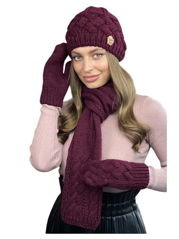 Комплект шапка с перчатками и шарфом женский Braxton Дюран Бордовый (963W)