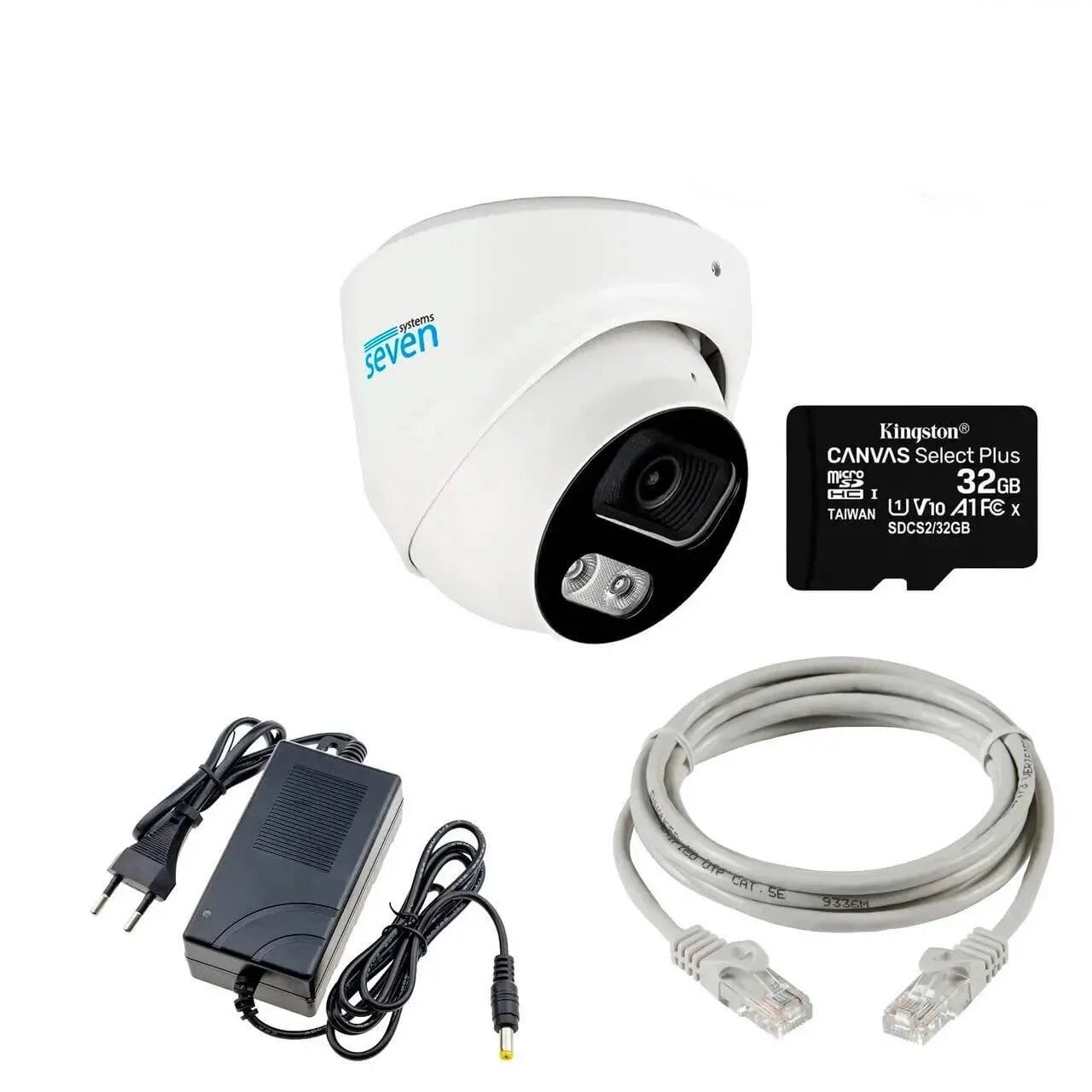 Комплект видеонаблюдения на 1 купольную 2 Мп IP-камеру SEVEN KS-7212OW-2MP
