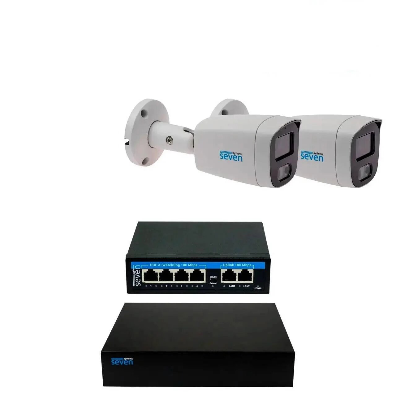 Комплект видеонаблюдения на 2 цилиндрических 5 Мп IP-камеры SEVEN IP-7225W2-5MP
