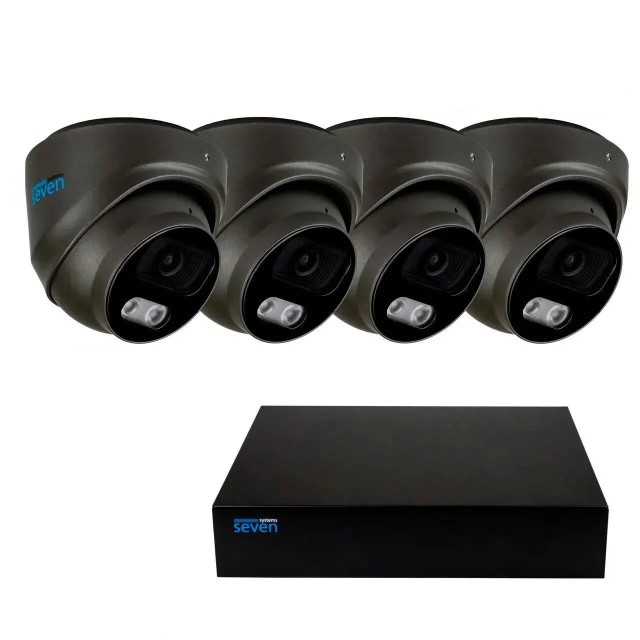 Комплект видеонаблюдения на 4 купольные 5 Мп IP-камеры SEVEN IP-7215B4P4-5MP