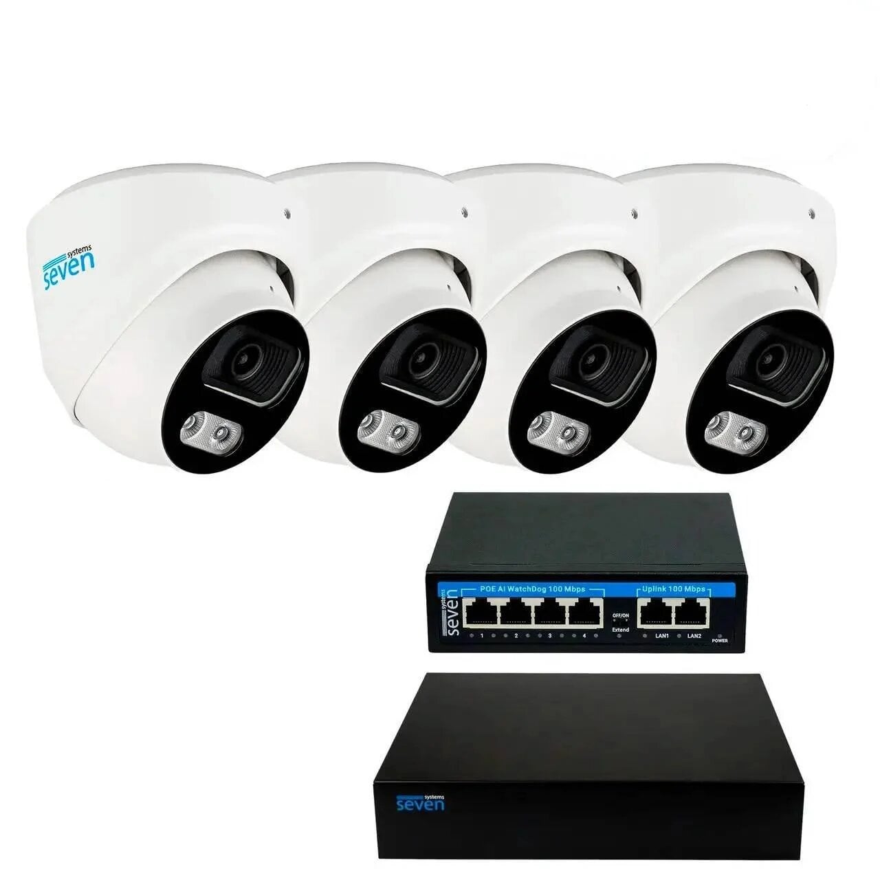 Комплект видеонаблюдения на 4 купольные 5 Мп IP-камеры SEVEN IP-7215W4-5MP