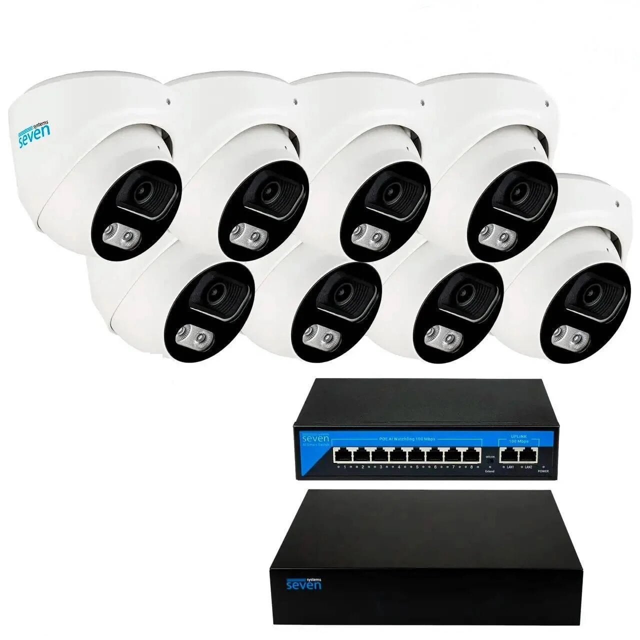 Комплект видеонаблюдения на 8 купольных 5 Мп IP-камеры SEVEN IP-7215W8-5MP