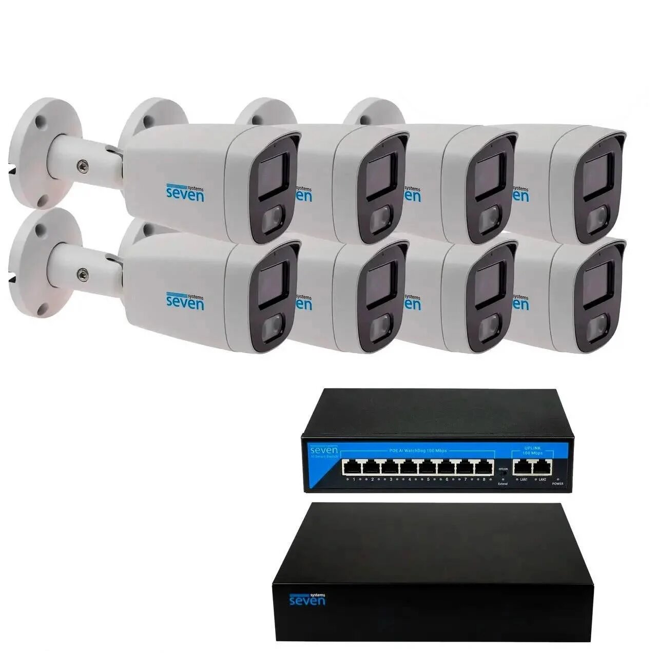 Комплект видеонаблюдения на 8 цилиндрических 5 Мп IP-камер SEVEN IP-7225W8-5MP