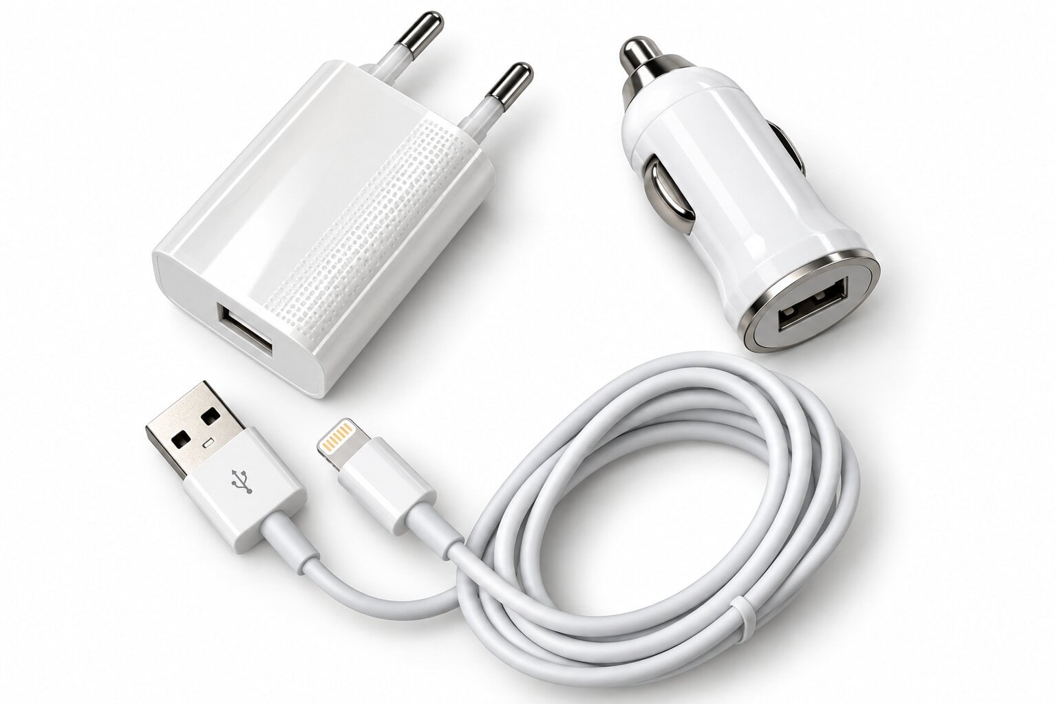 Комплект зарядных устройств для iPhone 5/сетевой и автомобильный адаптеры с USB Белый