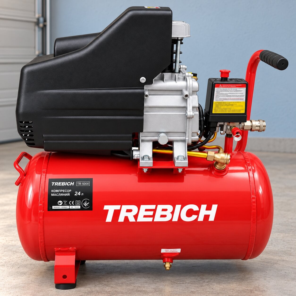 Компрессор Trebich TR - 5000 масляный 24 л 1,5 кВт 195 л/мин до 8 бар воздушный для гаража/мастерской