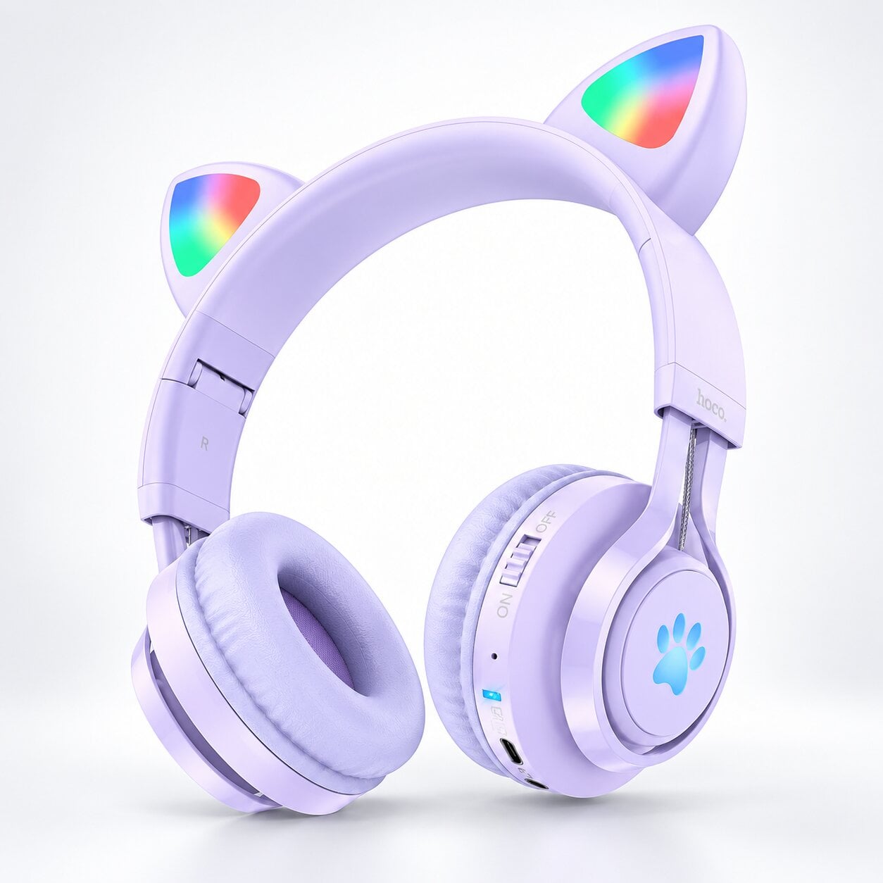 Наушники беспроводные детские Hoco W39 Cat Ear Bluetooth 5.3 LED-подсветка Purple (38311484)