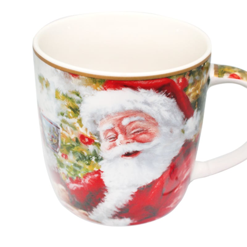 Кружка фарфоровая Carmani Santa Claus с новогодним рисунком в металлической коробке 375 мл h 9 см (880-9043.2)