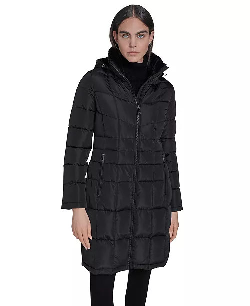 Куртка-пальто женская пуховая Calvin Klein Urban Style удлиненная стеганная с капюшоном L Черный (38943104)