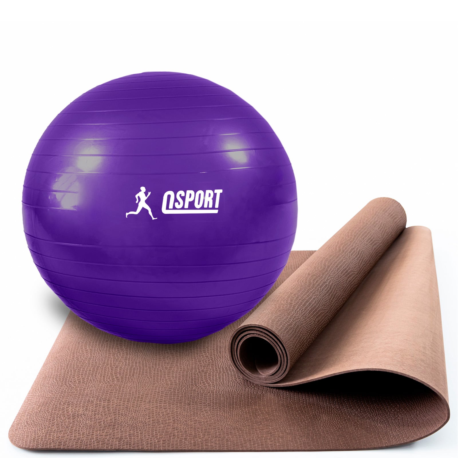 Набор для йоги OSPORT Set 115 коврик EVA с фитболом 65 см Коричнево-фиолетовый (n-0148)