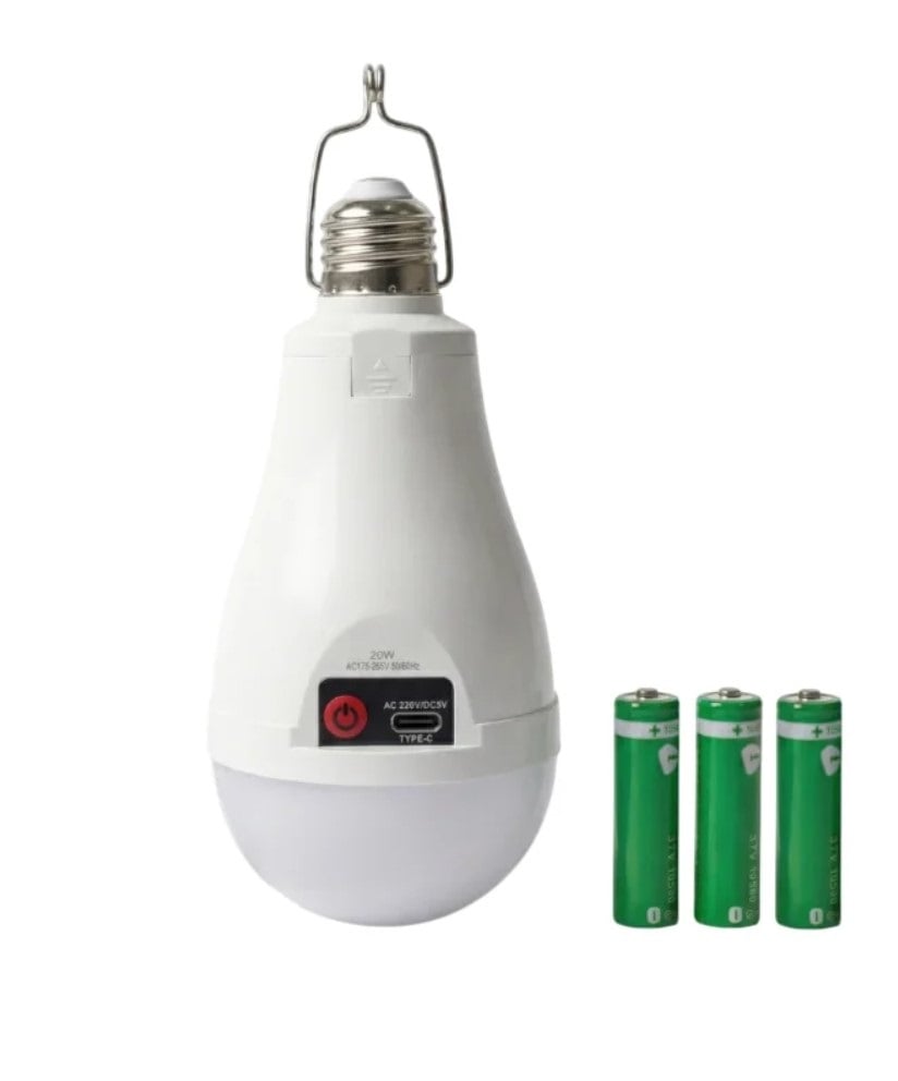 Лампа аккумуляторная LED 20 W/E27 с зарядкой Type-C и 3 аккумуляторами Белый/Холодный белый 8000K (38543829)