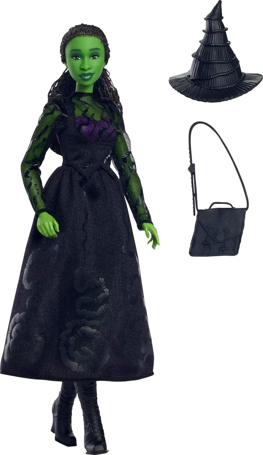 Кукла Wicked Эльфаба Mattel JLG43 из фильма Волшебница подвижна в черном платье и шляпе