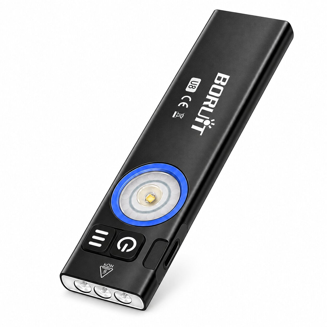 Фонарь аккумуляторный EDC BORUiT U8 650 Лм USB-C RGB IP67 с магнитом и двусторонней клипсой тонкий Черный