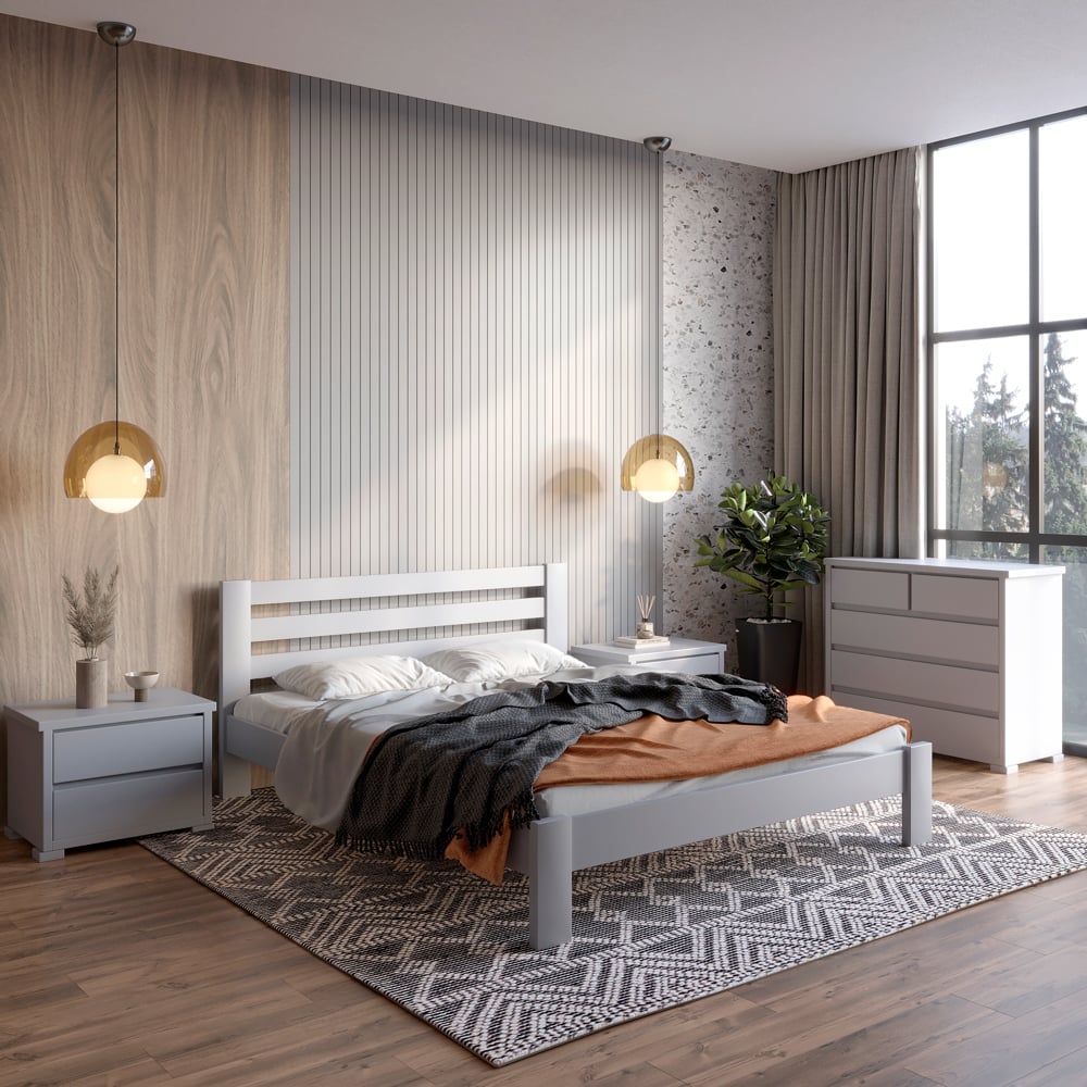 Кровать двуспальная деревянная Mebigrand Колумбия 140х200 см RAL 7040 Светло-серый (MBG-2044)