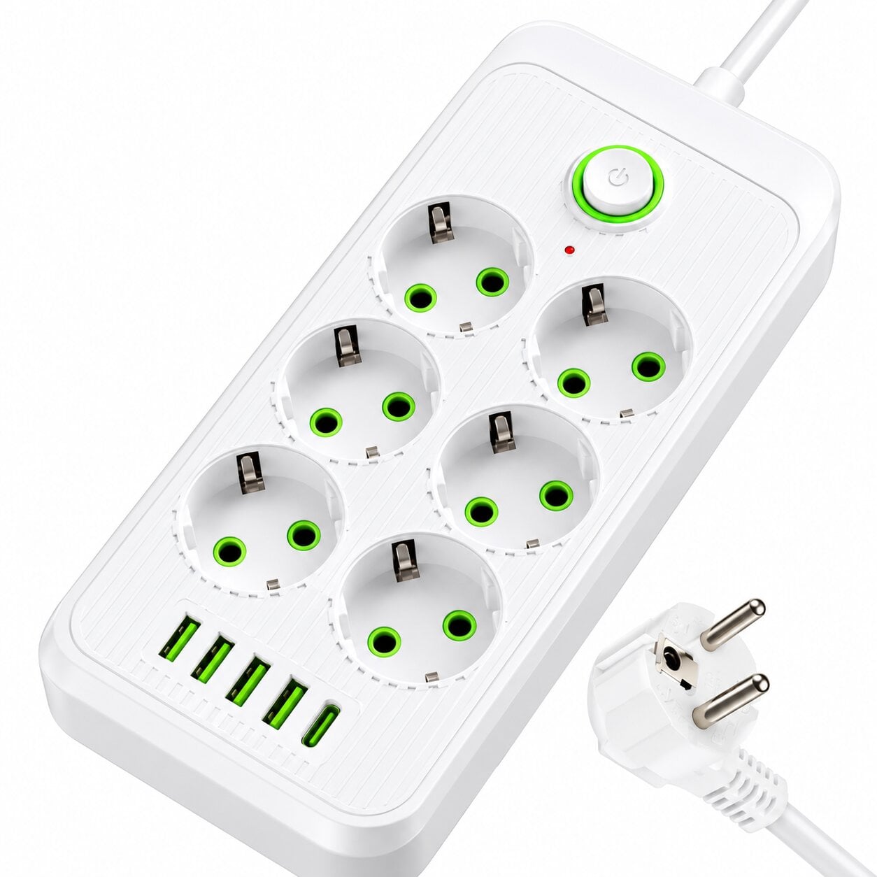 Удлинитель с предохранителем 6 розеток/4 USB/1 Type-C 2500 Вт 3 м Белый (1075U)