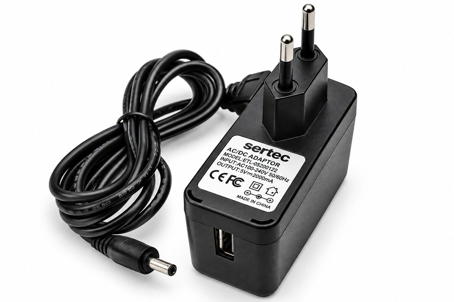 Зарядное устройство сетевое Sertec ST-T1 5V 2A 10 Вт со штекером 2 мм для электронных устройств