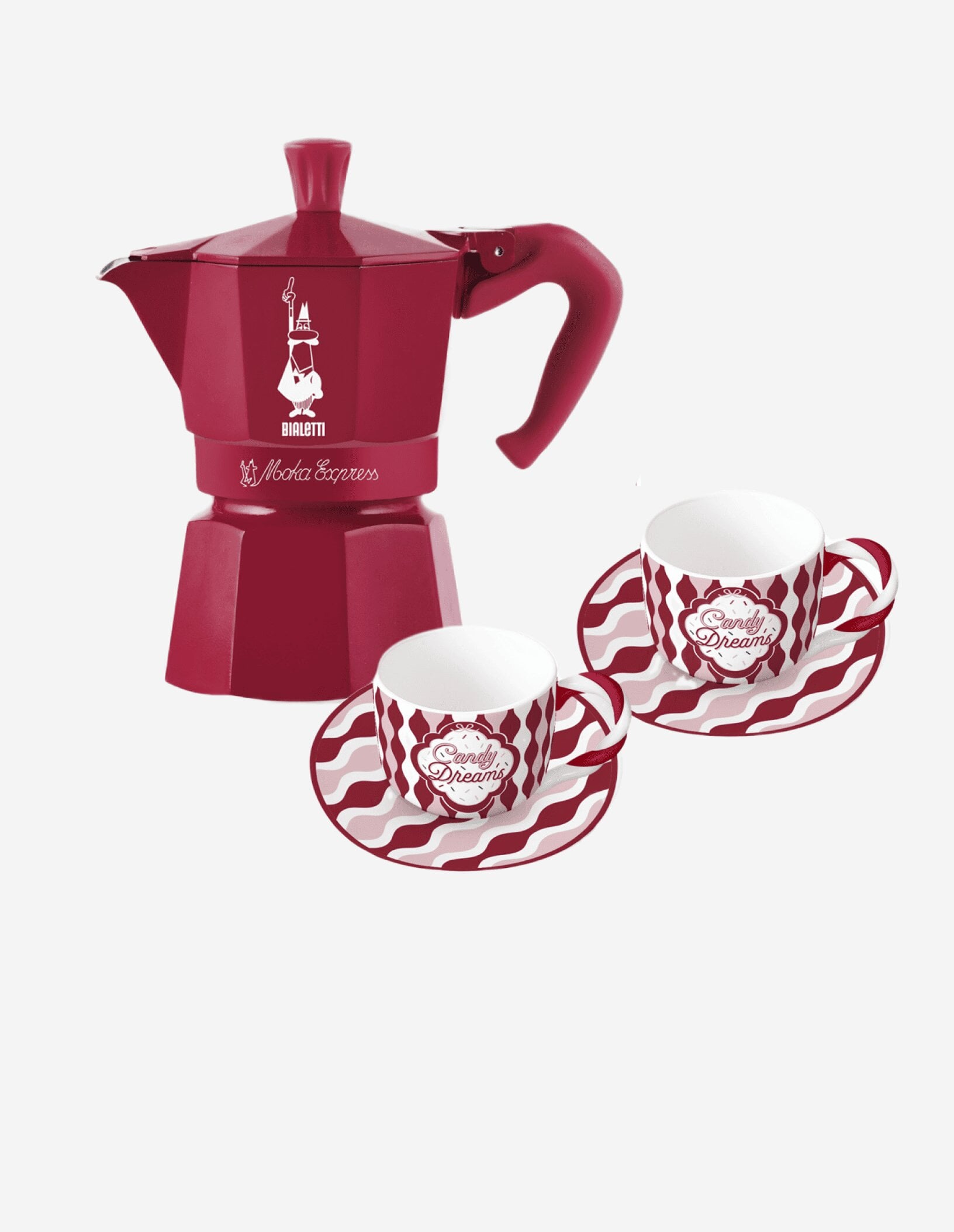 Набор для кофе Bialetti SET MOKA 3TZ +2 Cups Candy Land кофеварка 130 мл и 2 чашки фарфоровые блюдца 75 мл (0005460)